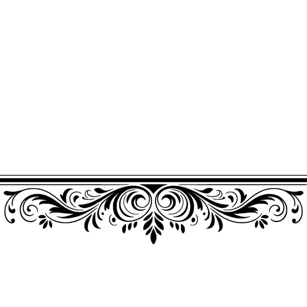 Elegant Ornament Black Floral Border on White, Decorative vector