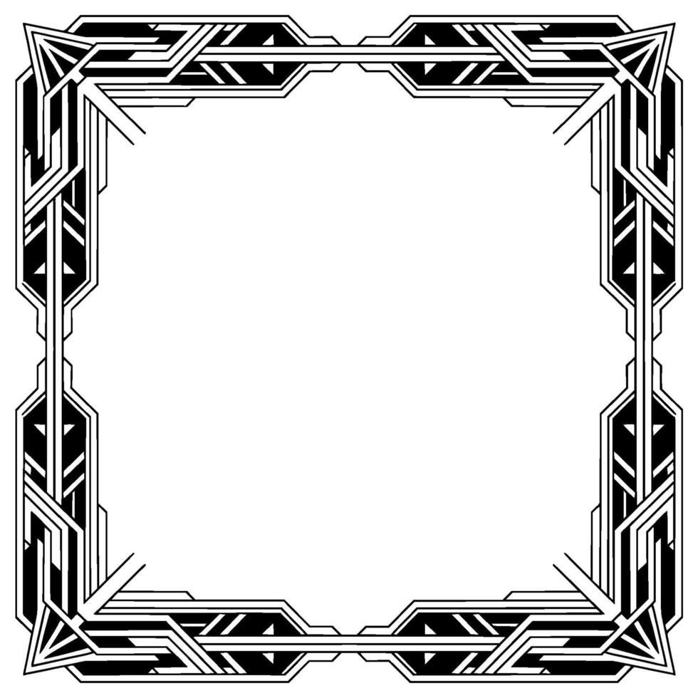 Art Deco Frame, Black and White Geometric Border, Invitation vector
