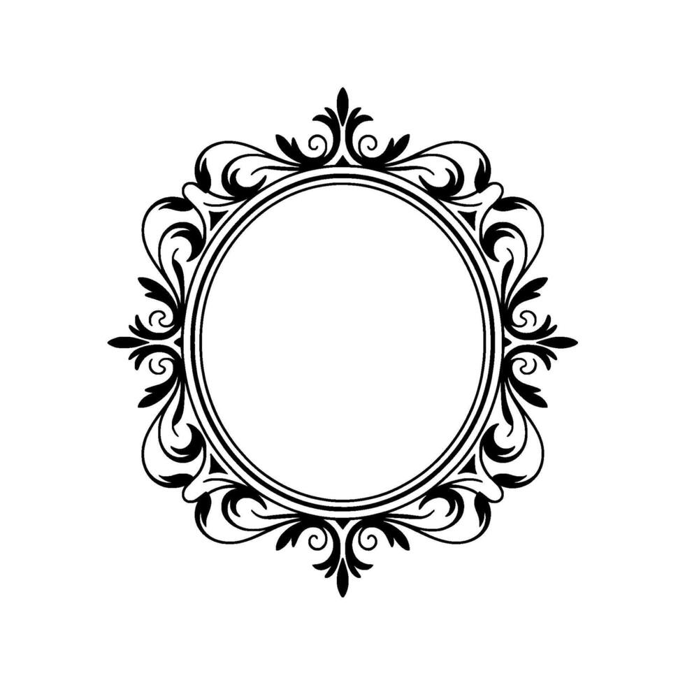 Elegant Black Floral Frame, Circular Decorative Element on White vector