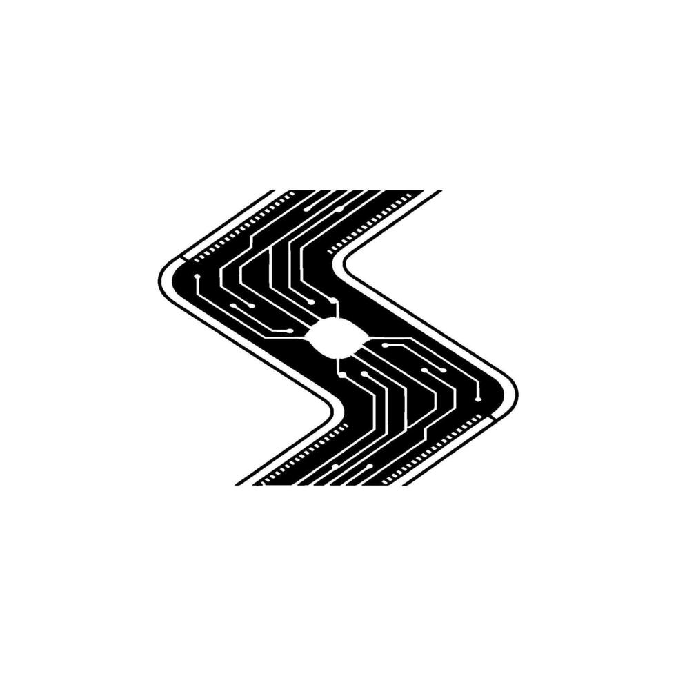 Modern Circuit Board Element in an S Shape Futuristic Tech vector
