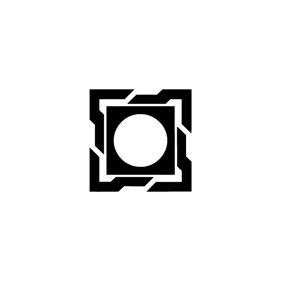 Geometric Black Square and Circle on White, Abstract Tech vector