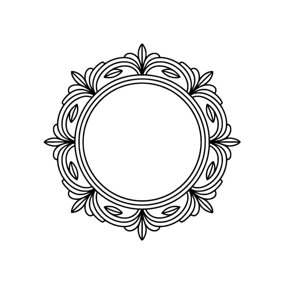 Elegant Black Floral Frame Circular Ornament on White Background vector