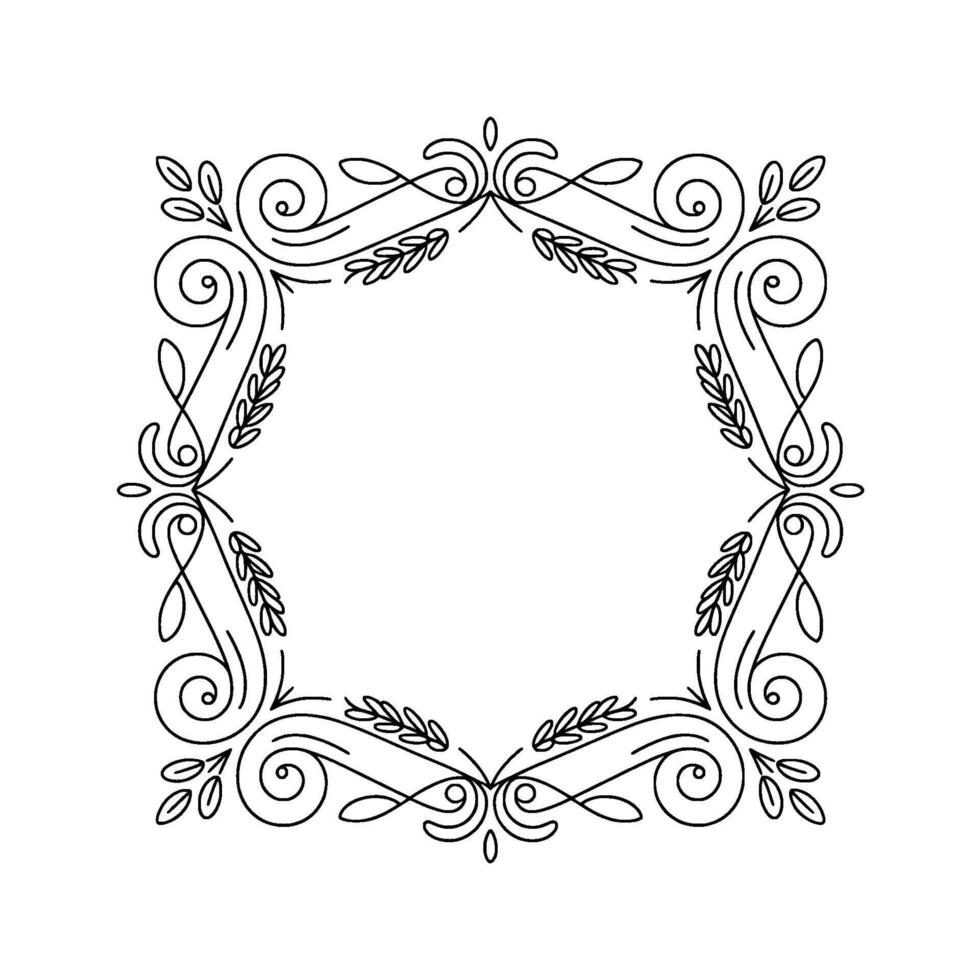 Elegant Black Line Art Flourish Frame on White Background vector