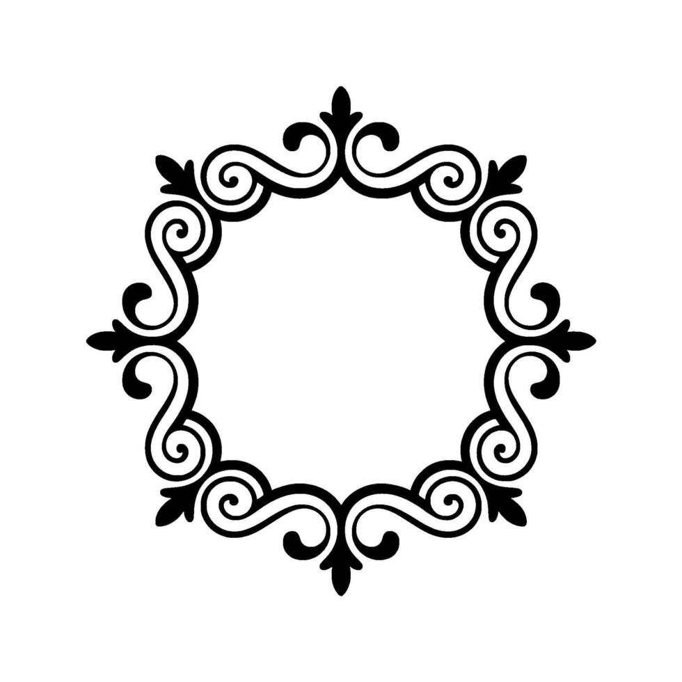 Elegant Black Floral Ornament, Circular Frame vector