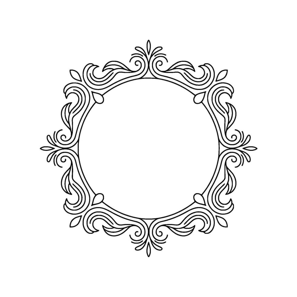 Elegant Floral Frame Outline Circular Ornament, Monoline vector