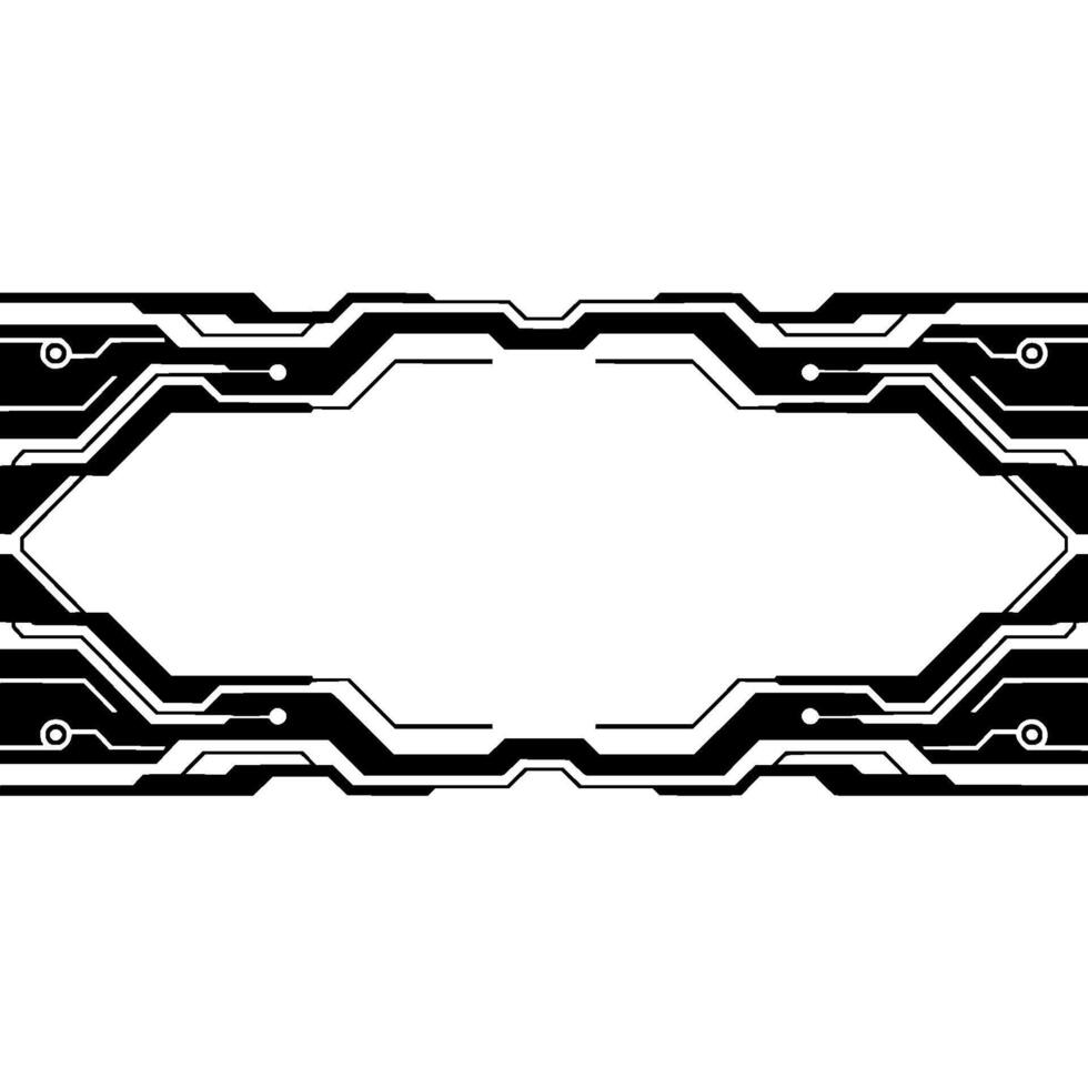 Futuristic Tech Interface Frame Black Circuitry on White Background vector