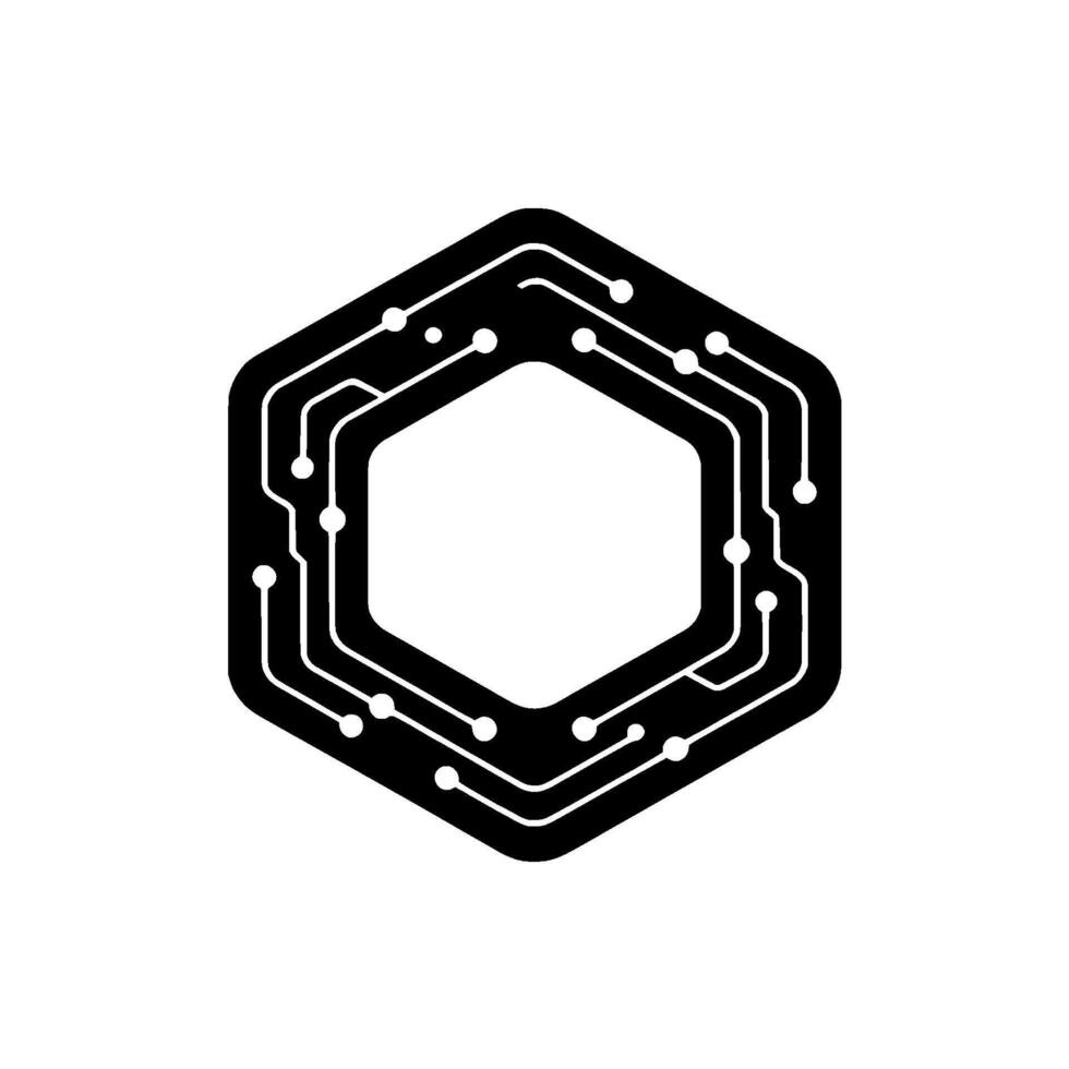 Hexagonal Circuit Board in Minimalist Black and White vector