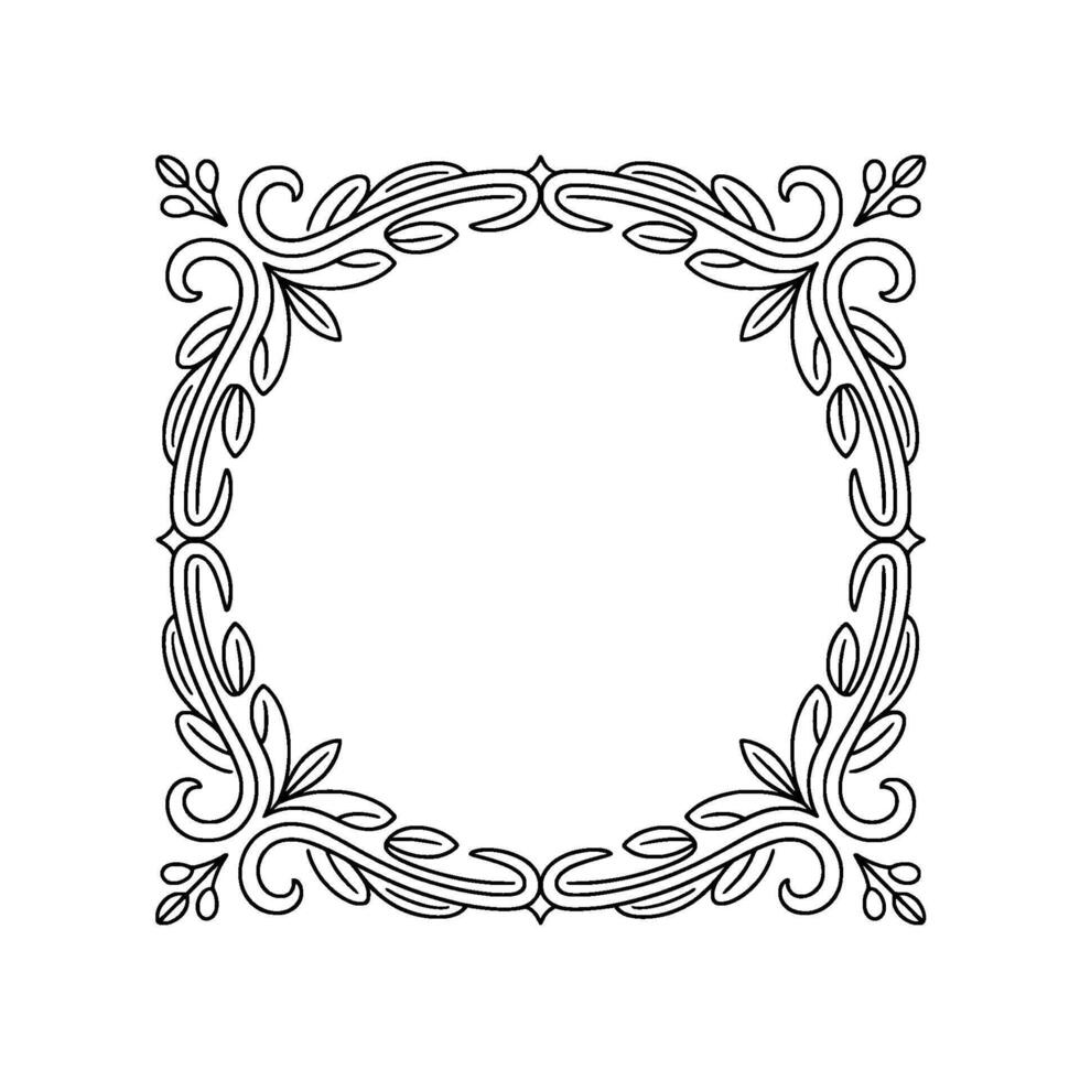 Elegant Floral Frame in Minimalist Outline on White Background vector