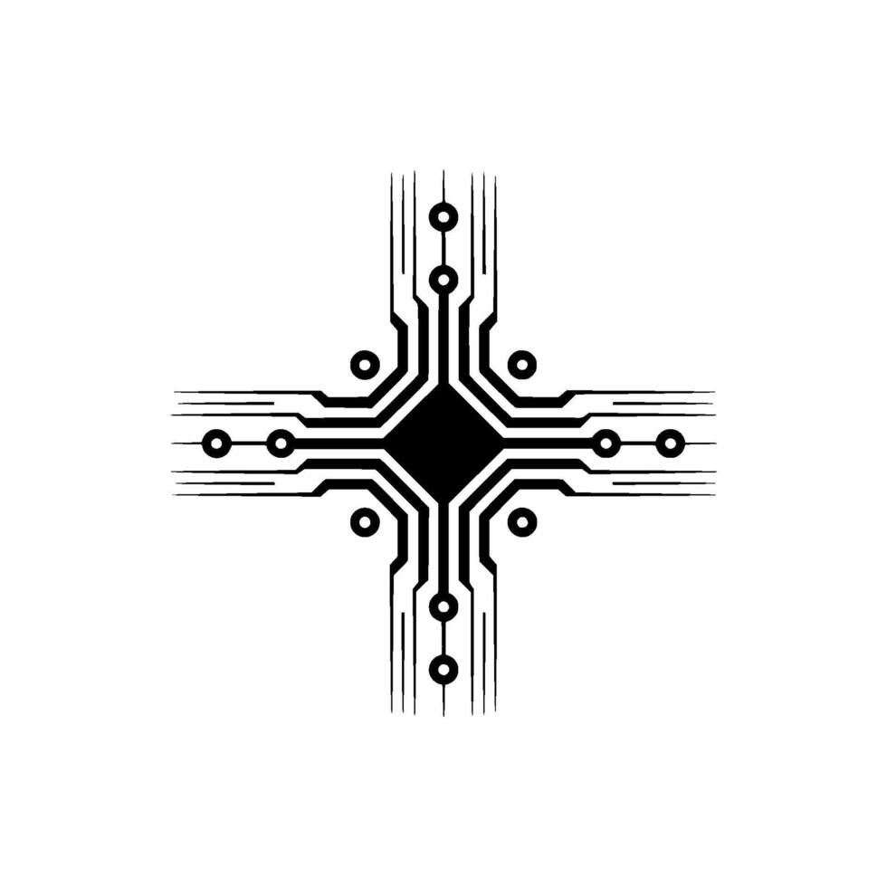 Minimalist Crossshaped Circuit Board on White Background vector