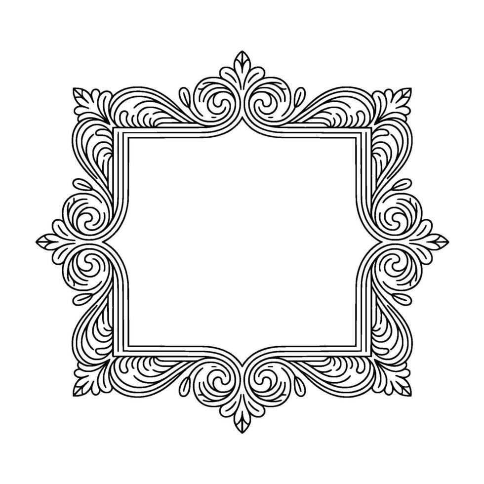 Elegant Line Art Frame Ornate Swirls Botanical Elements vector