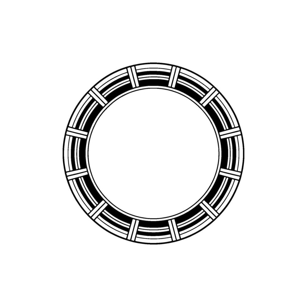 Geometric Black and White Circular Ornament on Gray Background vector