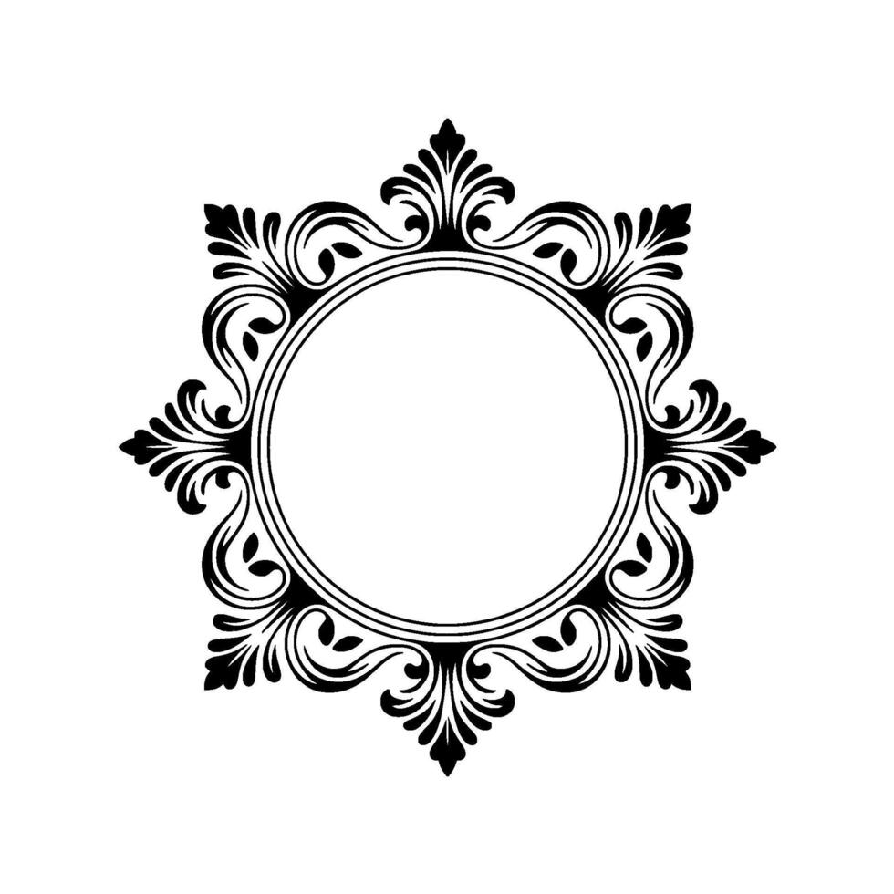 Elegant Black Floral Frame With Empty Circle, Isolated on White vector