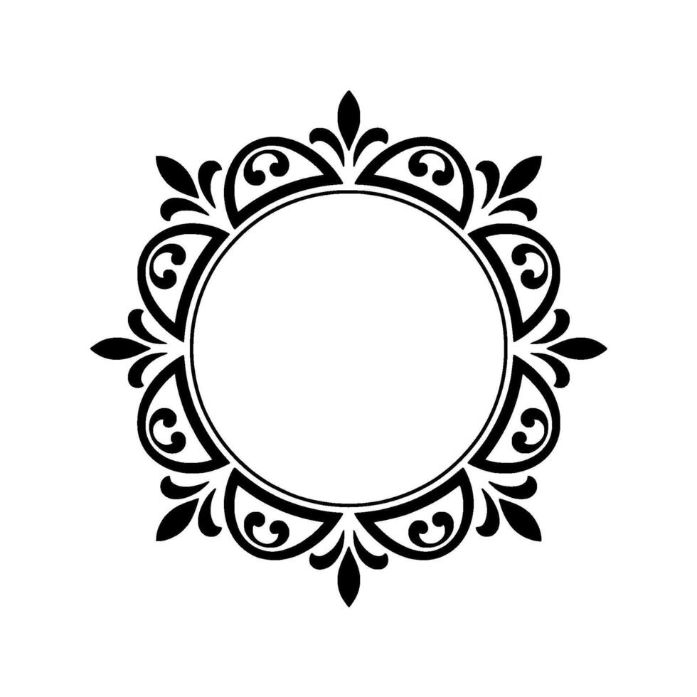 Elegant Black Floral Frame, Circle on White vector