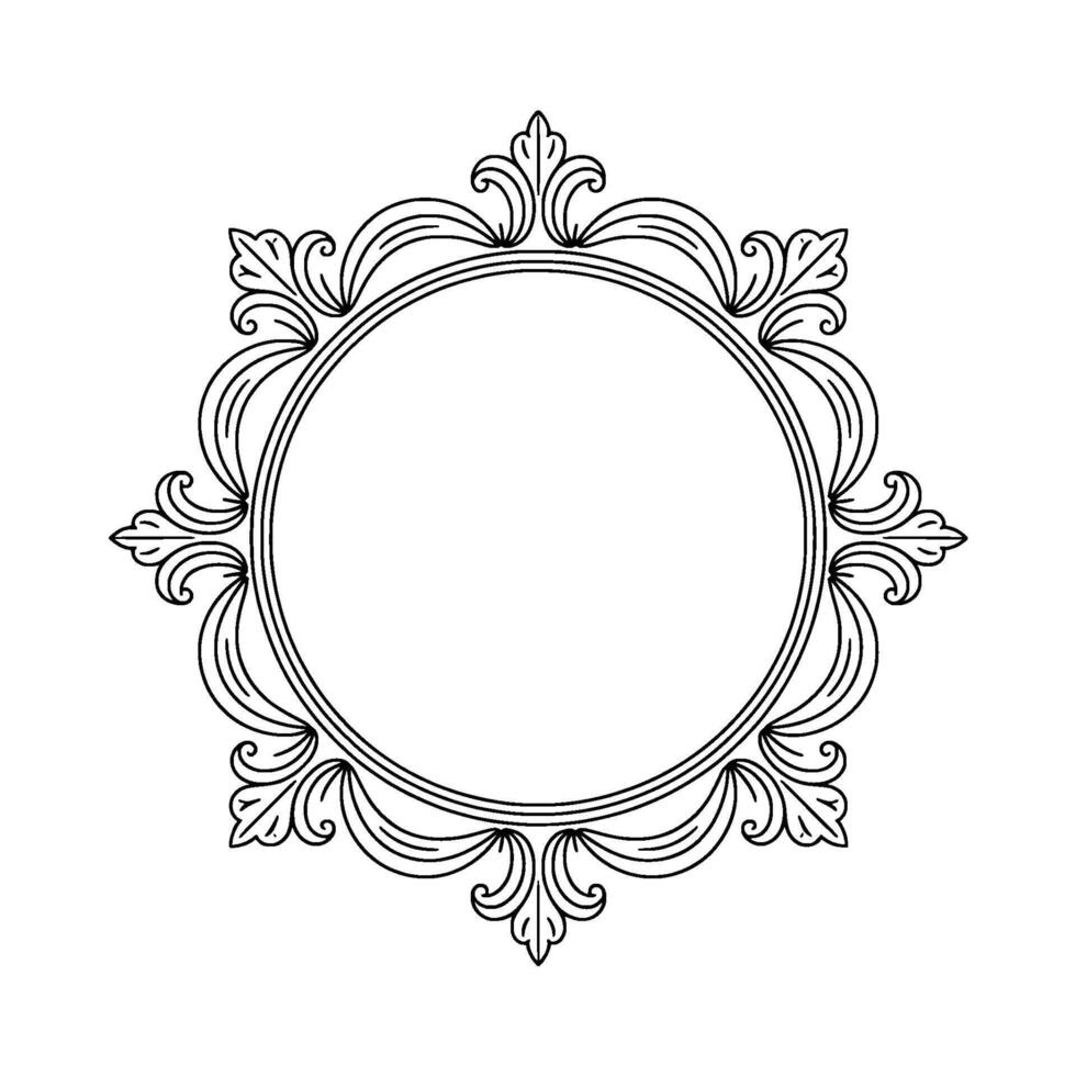 Elegant Floral Frame Black Outline on White Decorative Circular vector