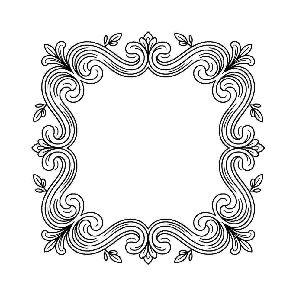 Elegant Black and White Decorative Frame With Swirls and Leaf Motifs vector