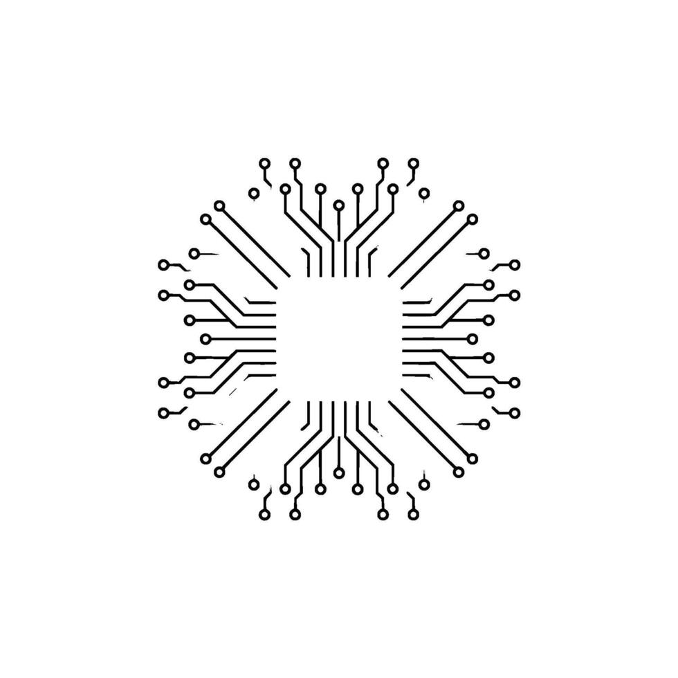 Minimalist Cpu Microchip Circuitry Illustration, Technology Concept vector