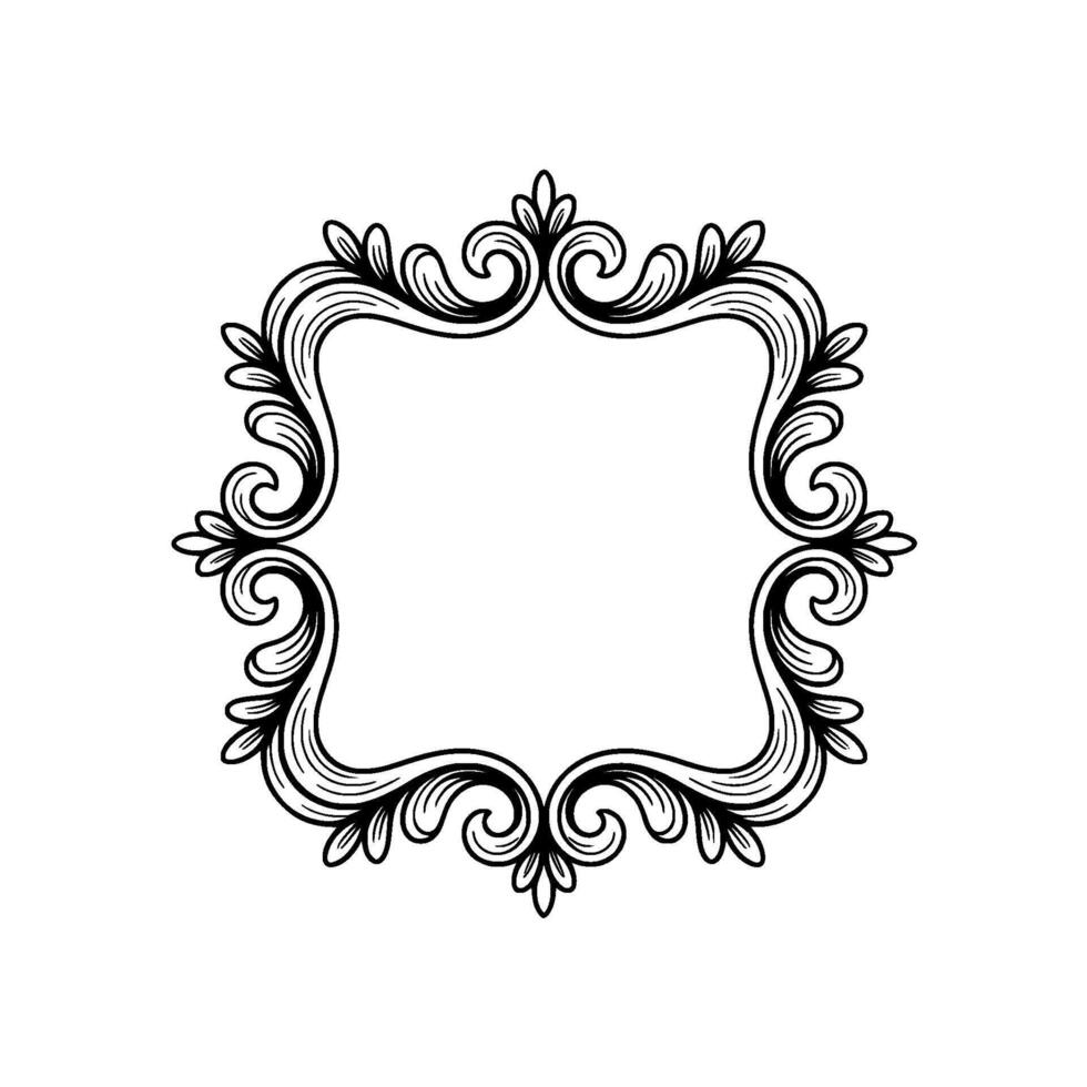 Elegant Black and White Floral Frame, Victorian Ornament, vector