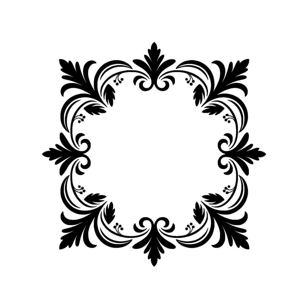 Elegant Black Floral Square Frame on White Background vector