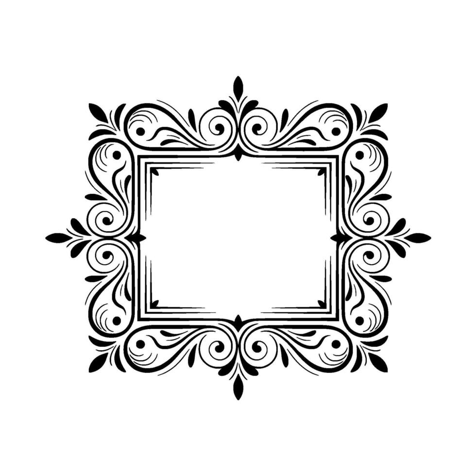 Elegant Black Floral Frame on White Background Illustration vector