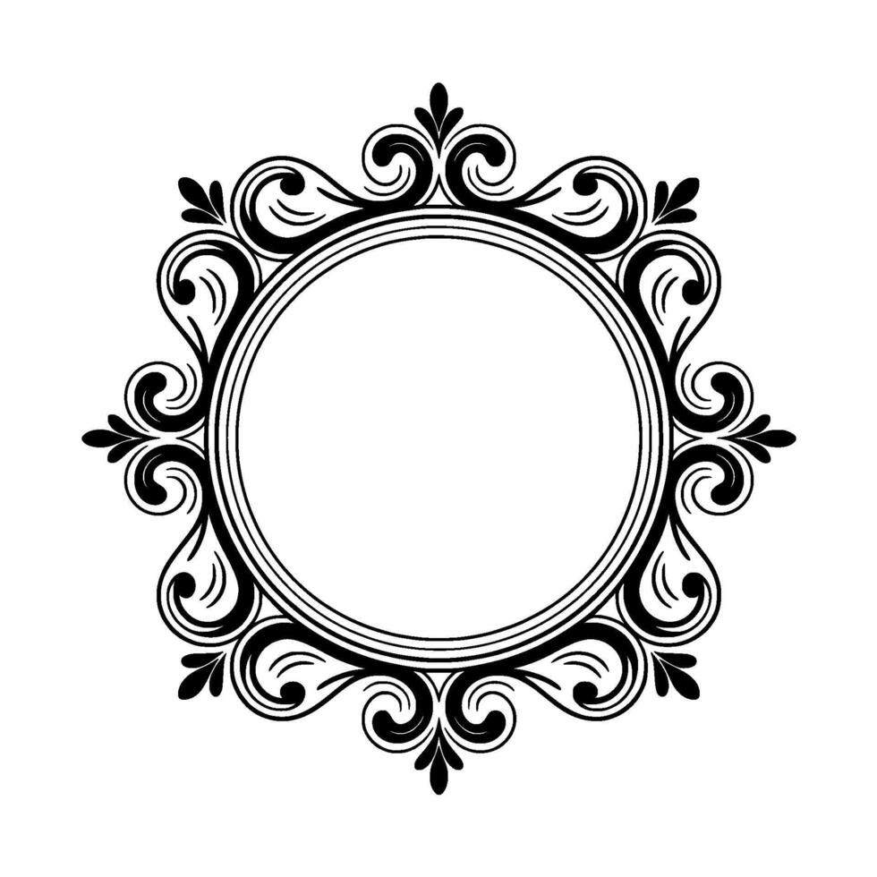 Elegant Black White Floral Frame With Empty Circle Center vector