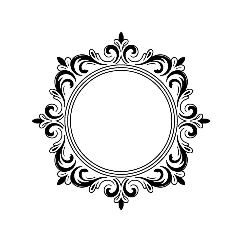 Elegant Circular Ornamental Frame in Black and White, Flourishes vector