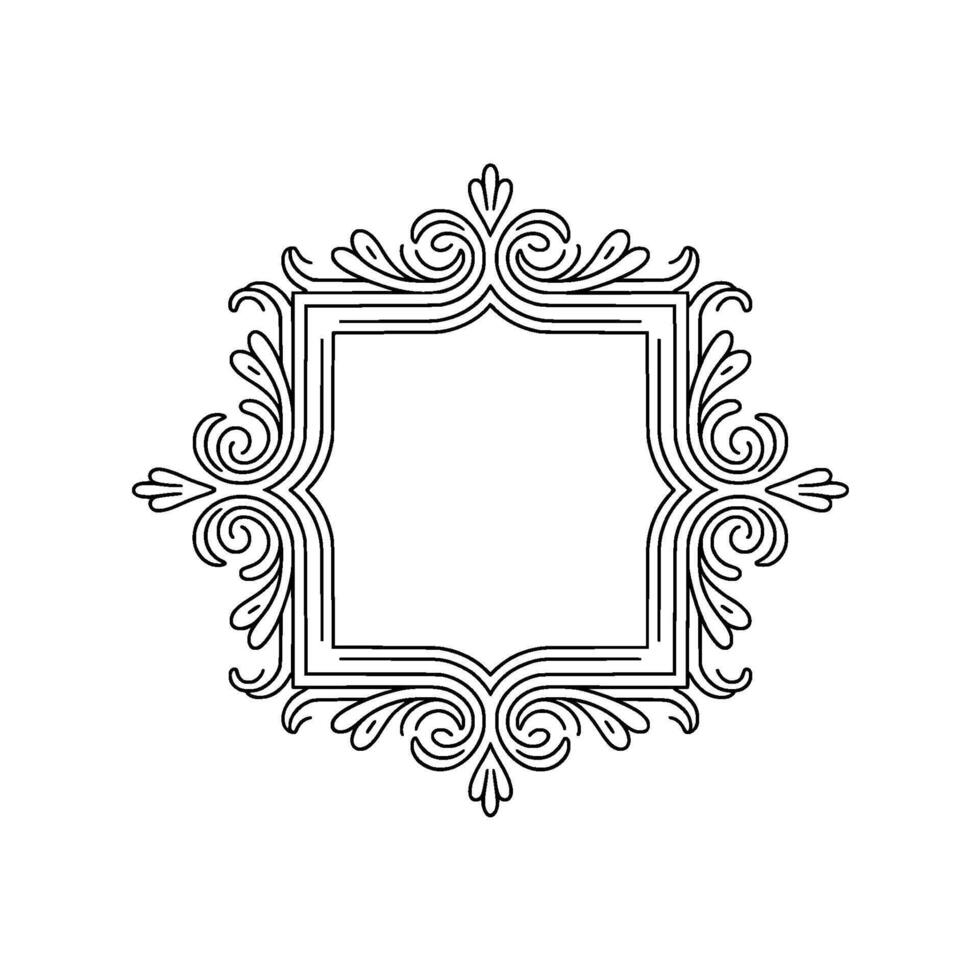 Elegant Line Art Frame With Floral Elements, Isolated vector