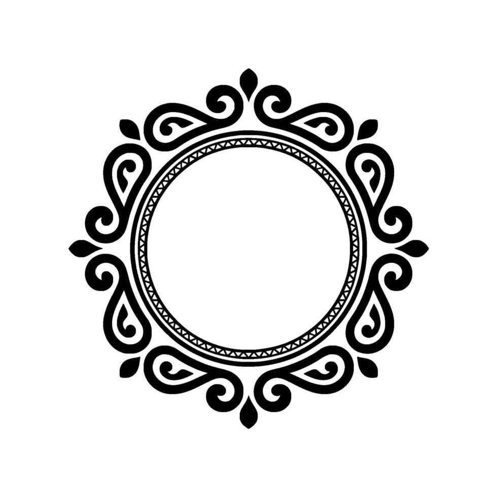 Elegant Circular Frame With Ornate Swirls, Black on White, vector