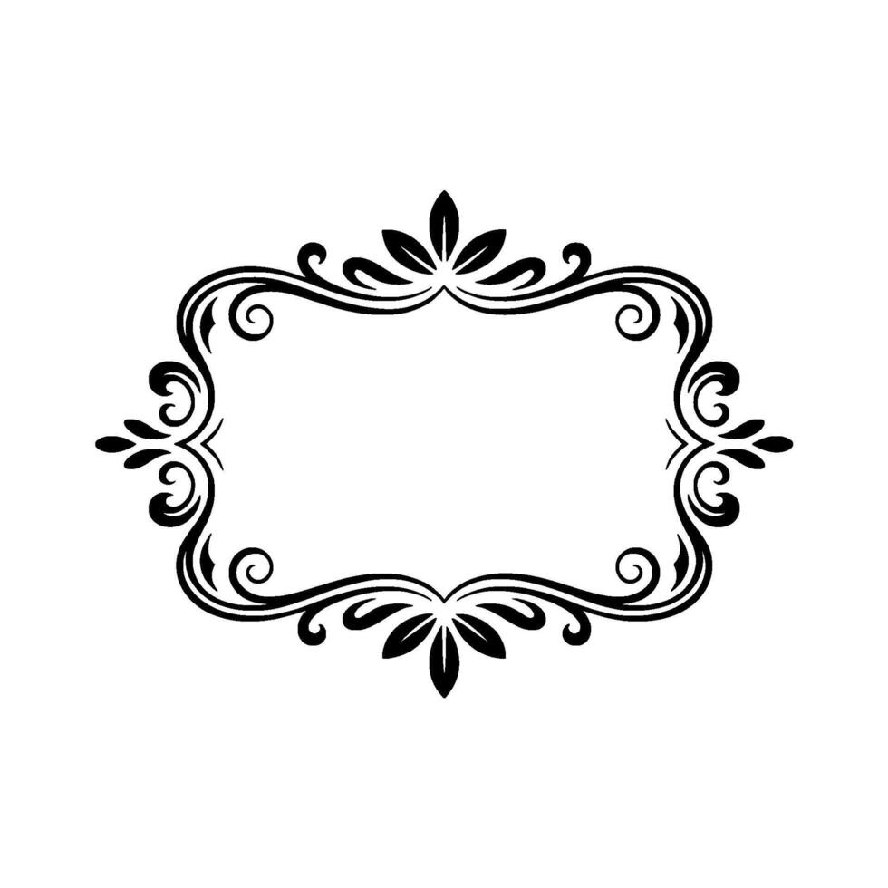 Elegant Black Floral Frame on White Background Decorative Element vector