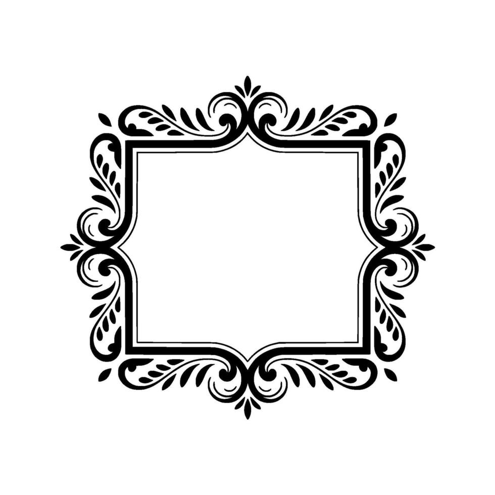 Elegant Ornamental Frame Black Flourishes on White, Empty Space for Text or vector