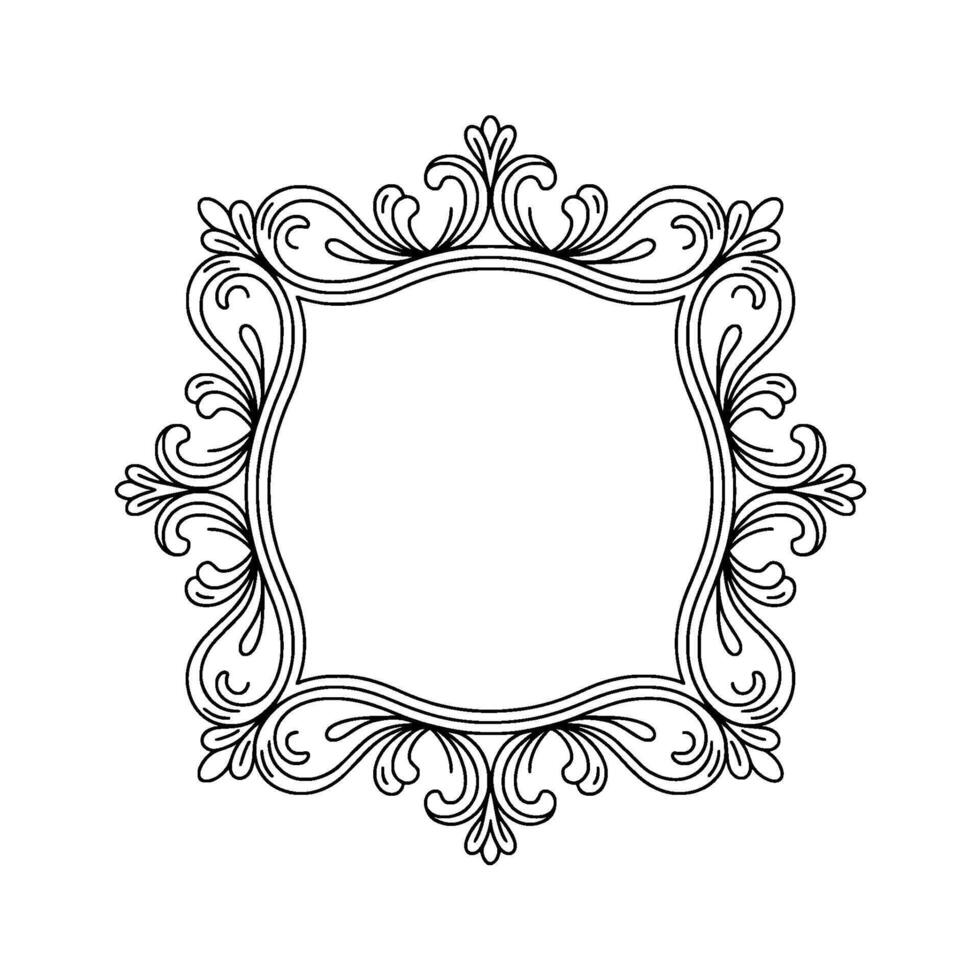 Elegant Baroque Frame, Black Outline on White, Decorative vector