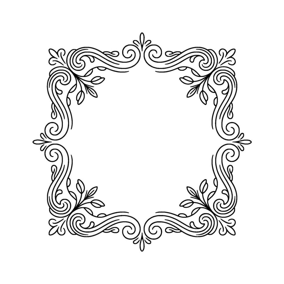 Elegant Line Art Frame With Foliage and Swirls vector