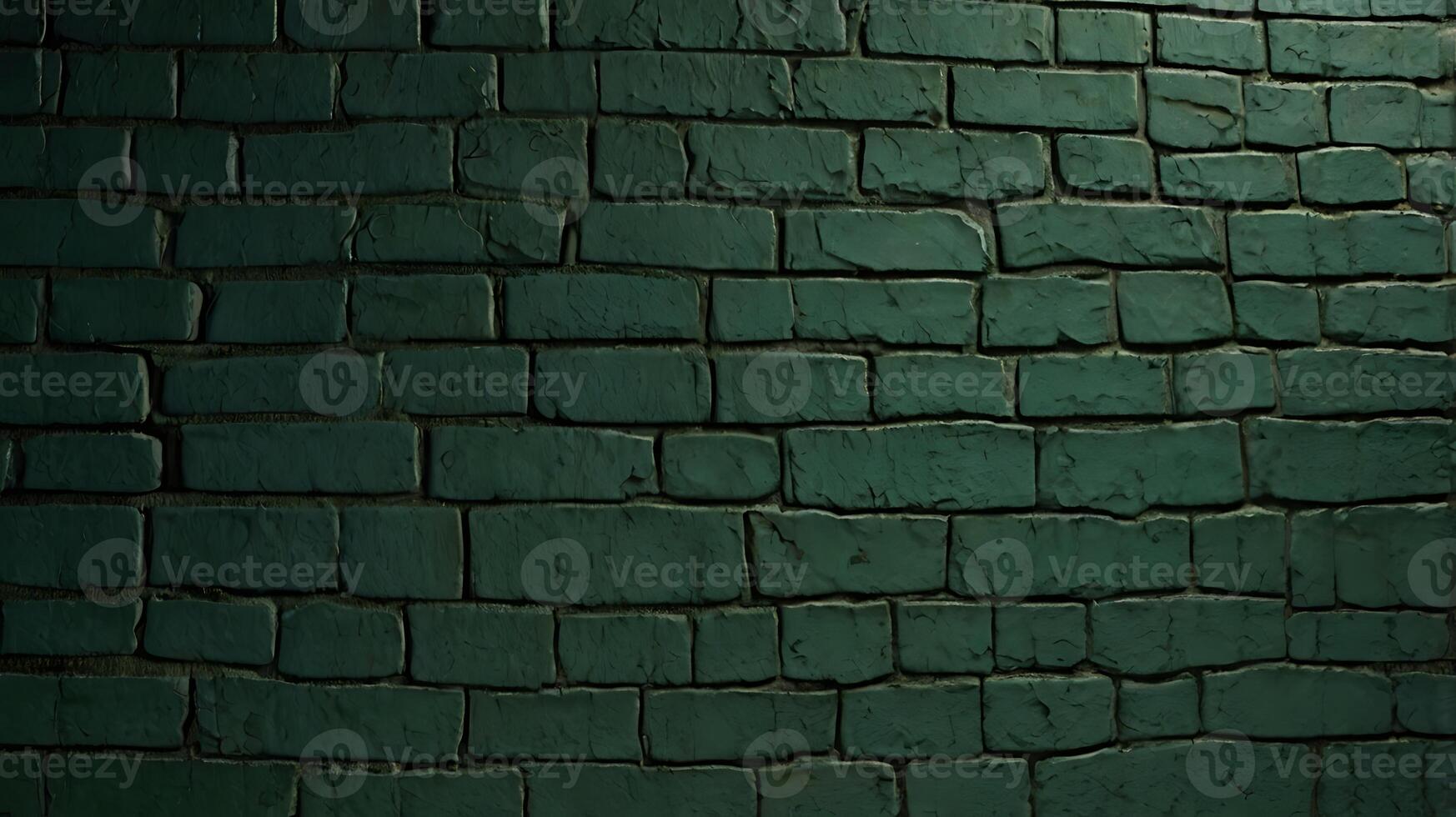 Green painted brick wall background with rough texture and patterns photo