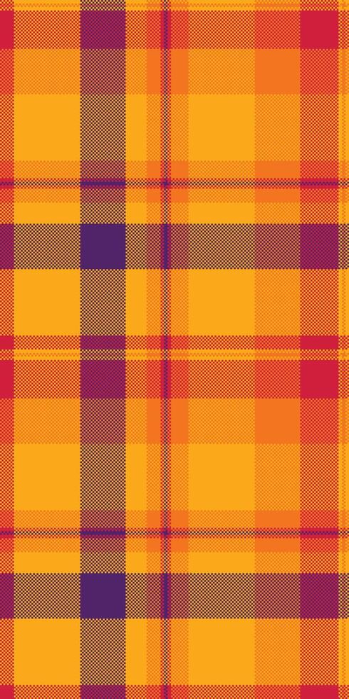 Stitch plaid check background, graphical texture seamless . Harvest tartan fabric textile pattern in orange and bright colors. vector