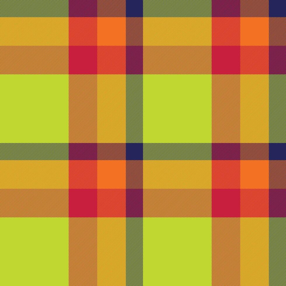 Vibrant plaid pattern with bright greens, reds, oranges, and blues. Useful for backgrounds, textiles, or graphic design. Adds a colorful, woven texture. vector