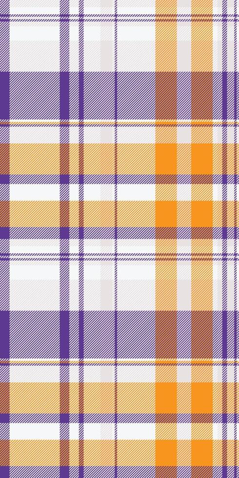 Vibrant autumnal plaid pattern in orange, purple, and white. Perfect for textile design, fallthemed projects, or adding a touch of cozy warmth to your designs. vector