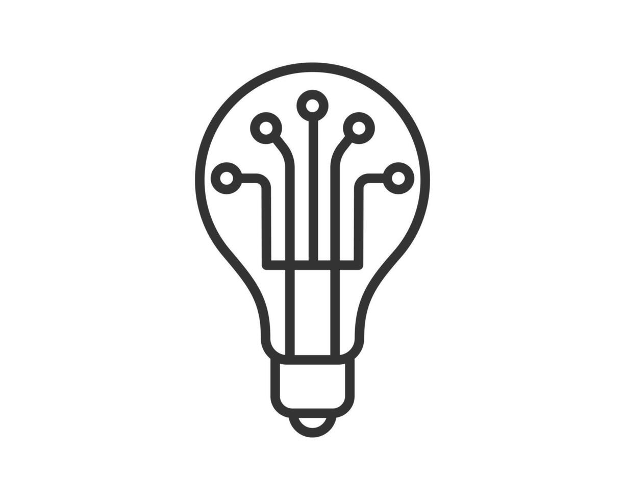 Minimalist line art of a light bulb containing circuit pathways. Represents innovation, technology, AI, or future concepts. Clean graphic style ideal for web or print. vector
