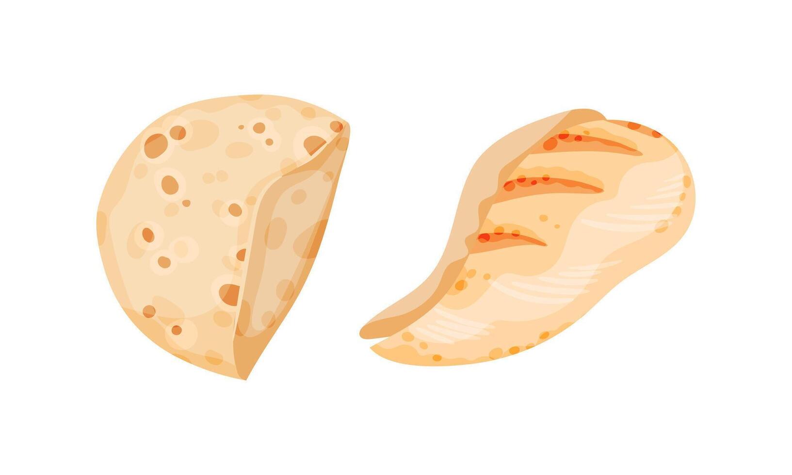 Wheat pita bread and chicken fillet. Doner kebab, shawarma cooking ingredients illustration vector