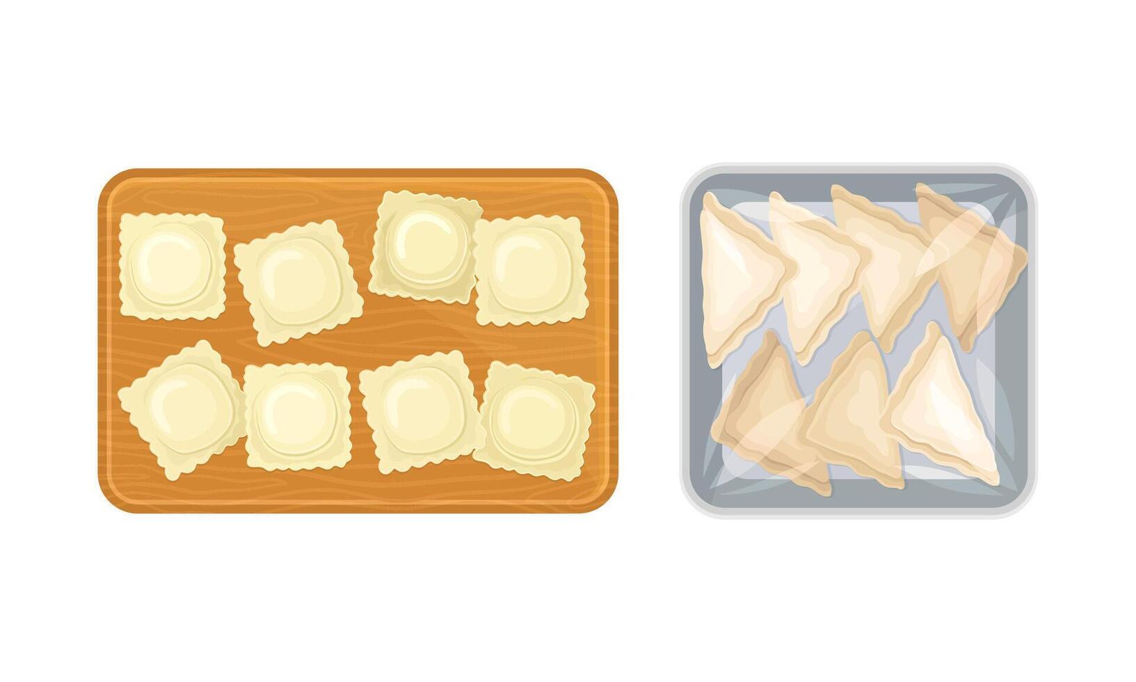 Set of uncooked dumplings. Dough stuffed with meat or vegetables illustration vector