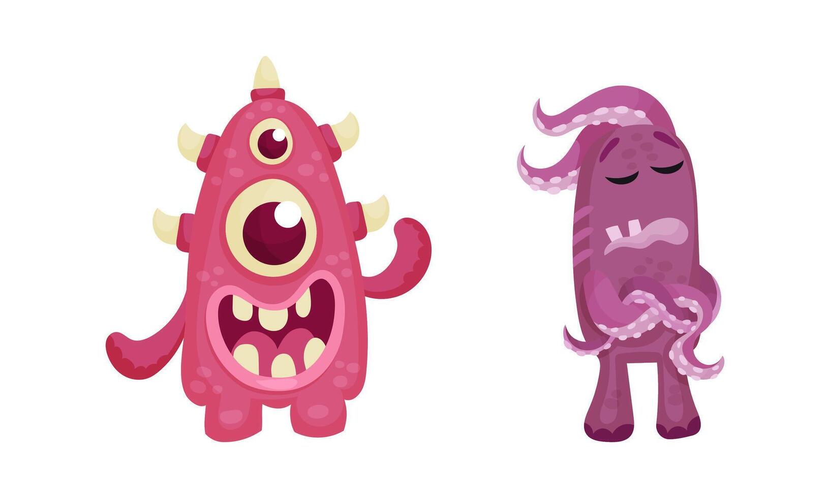 Cute colorful monsters set. Cartoon toothy mutants characters with funny faces illustration vector