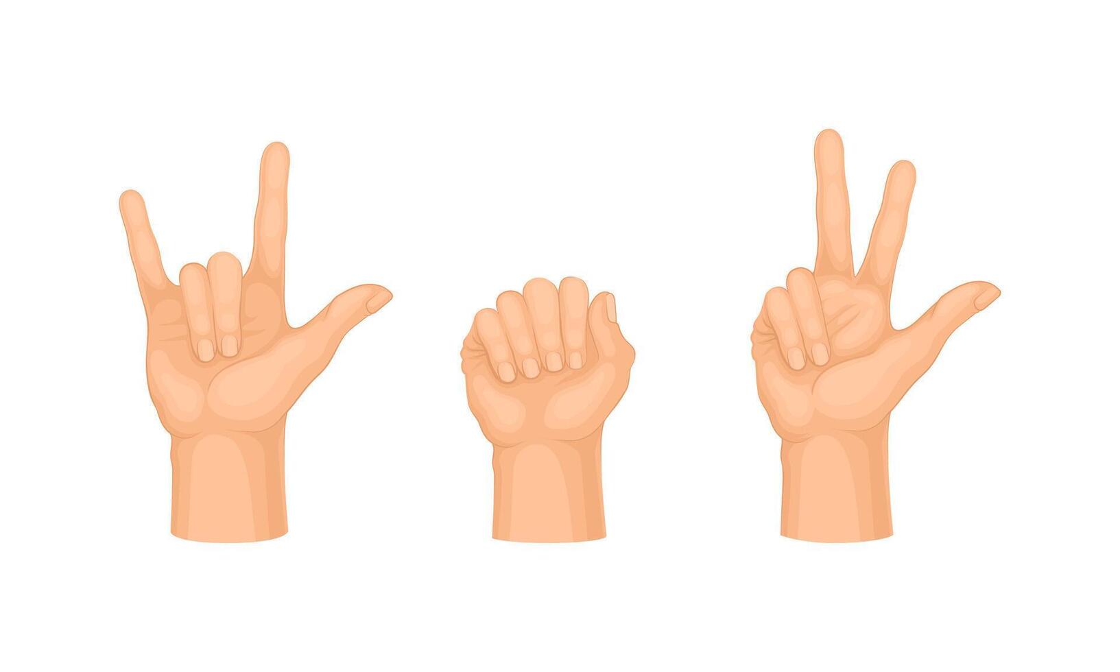 Various hand gestures set. Human hand showing cool, fist and counting gesture illustration vector