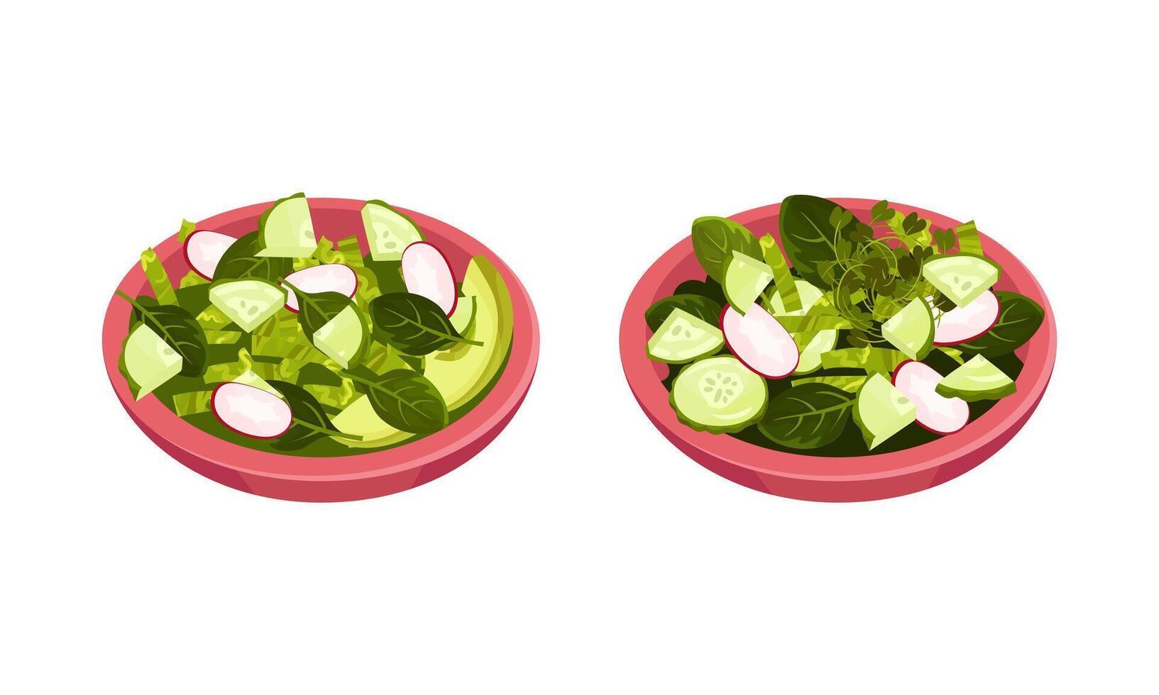 Fresh green vegetable salad in ceramic bowl. Fresh and healthy vegetarian food illustration vector