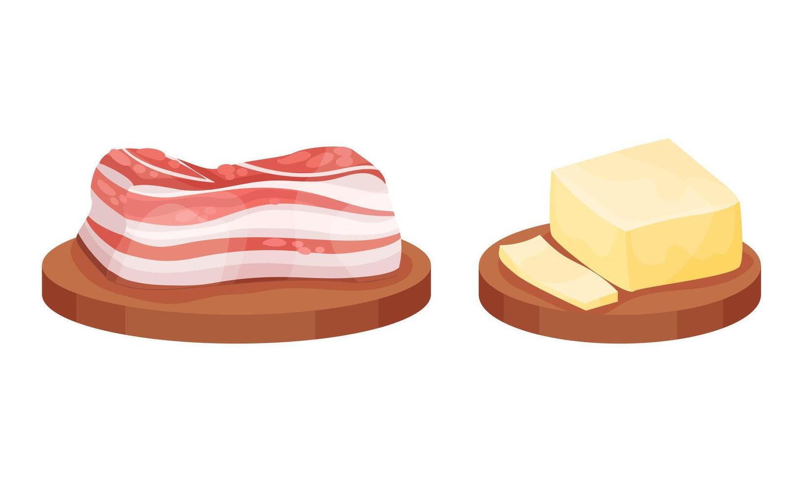 Ingredients for pasta cooking set. Raw bacon and butter illustration vector