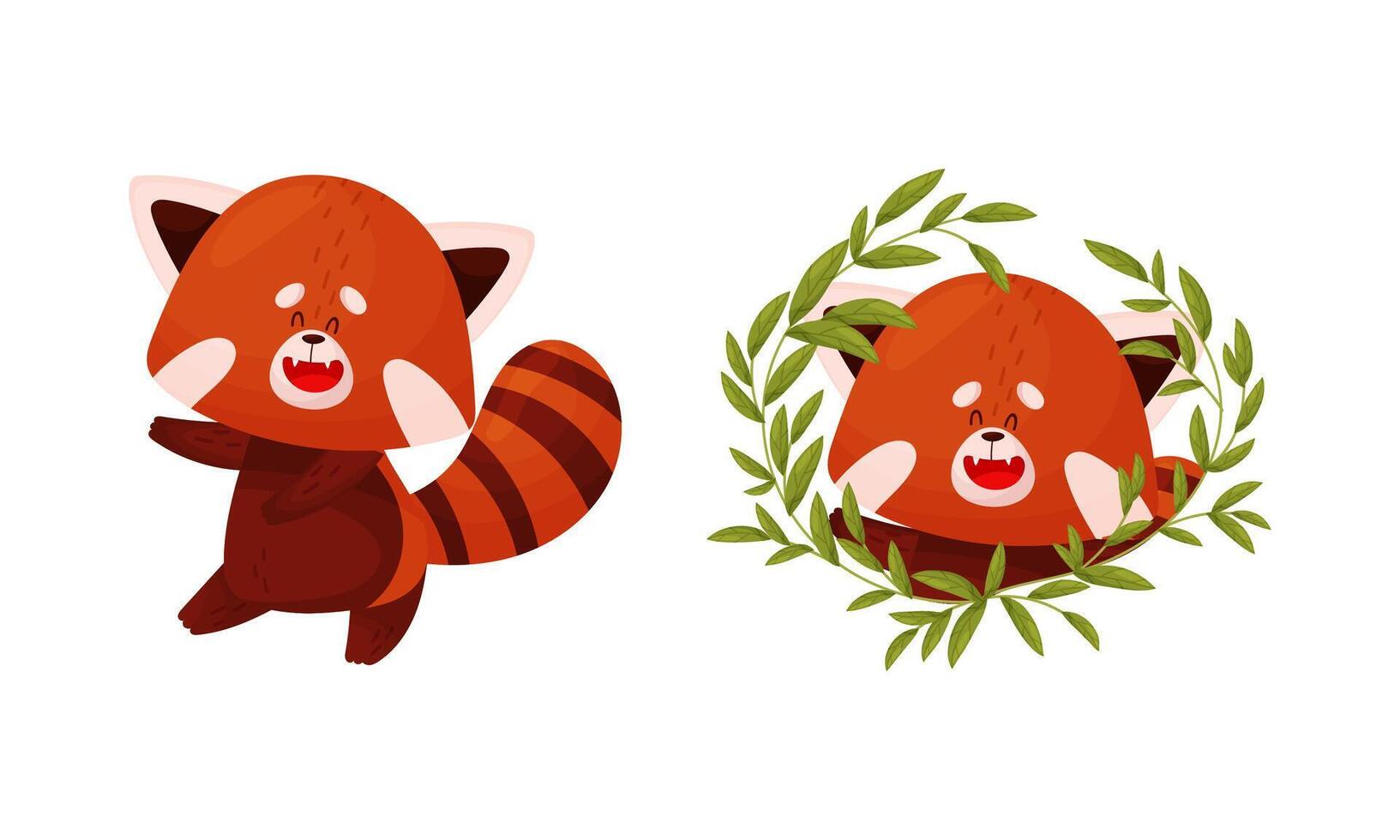 Red panda set. Cute happy wild animal character in different actions illustration vector