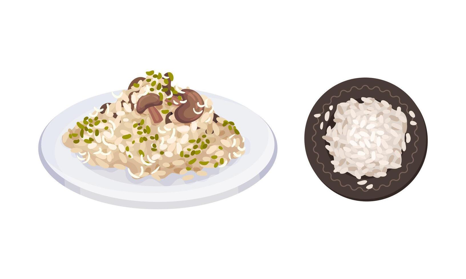 Risotto rerved on plate, Italian cuisine dish illustration vector