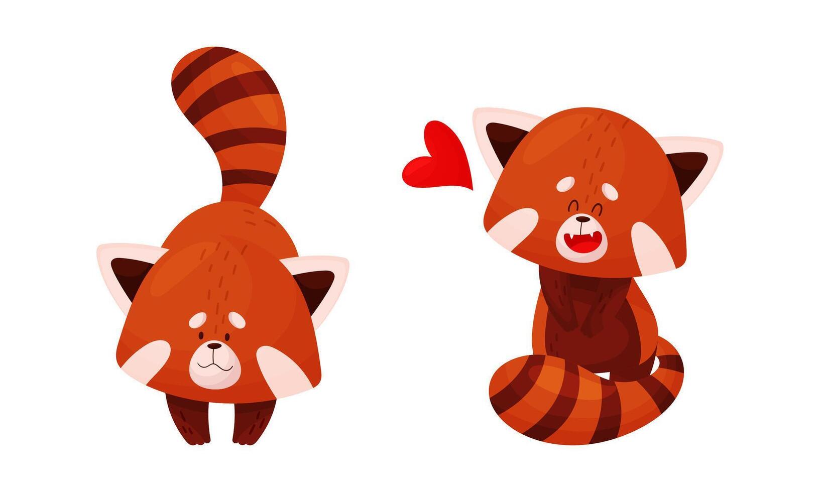 Red panda in different actions set. Happy adorable wild animal illustration vector