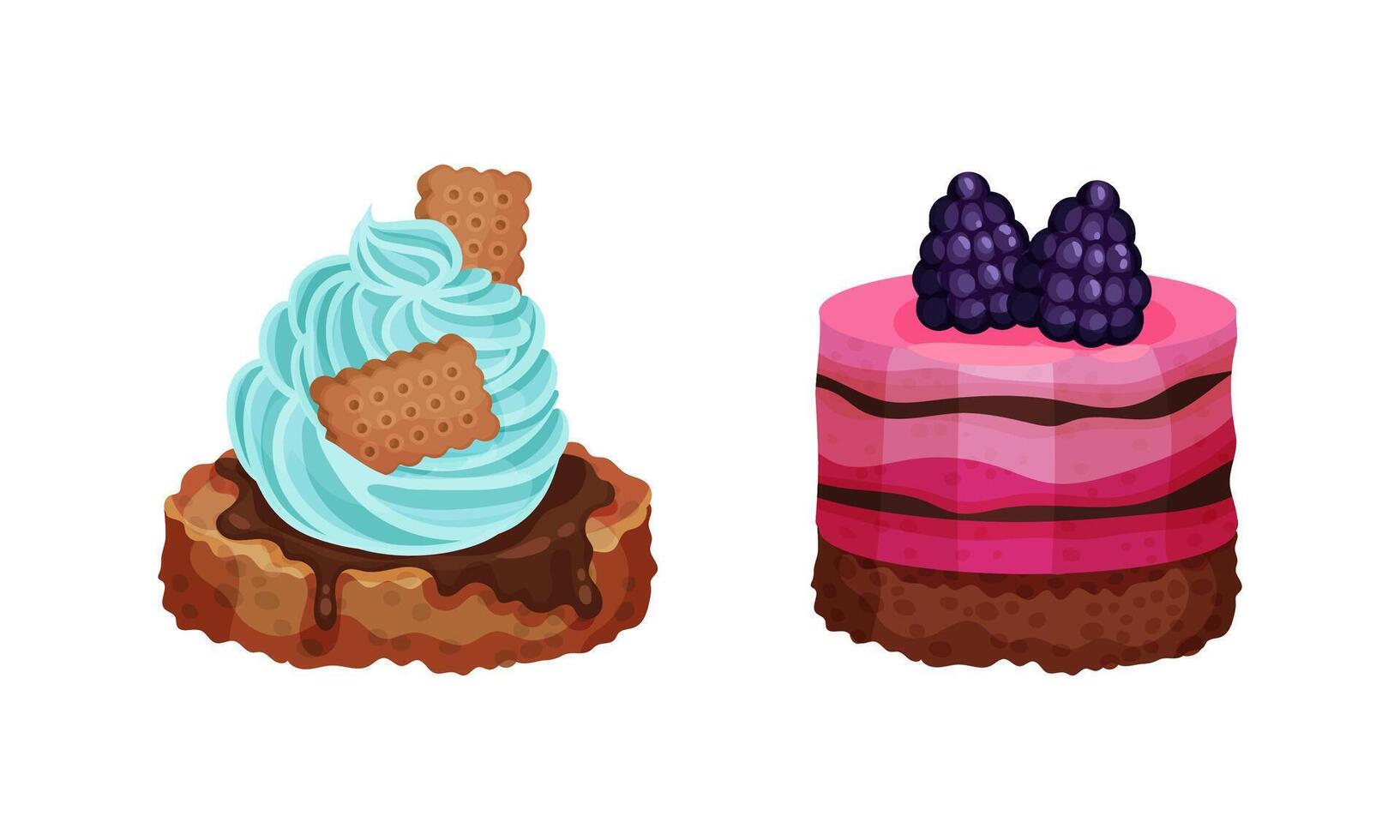 Delicious cupcakes set. Sweet baked colorful desserts illustration vector