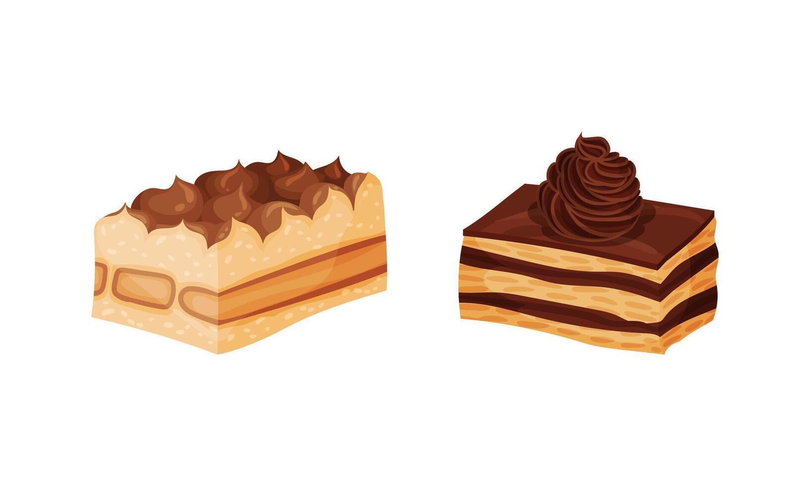 Delicious piece of cakes set. Sweet baked confection desserts illustration vector