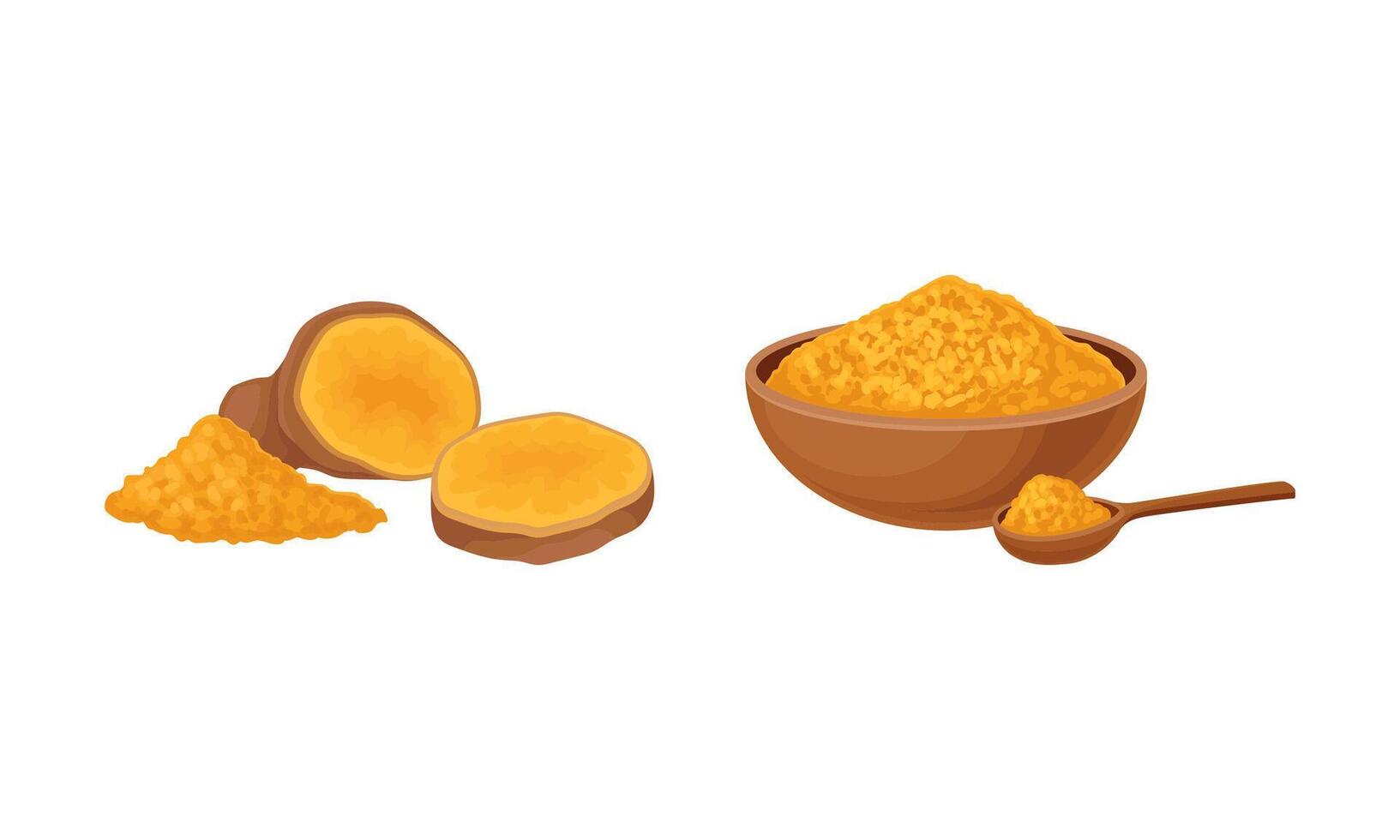 Powder of ginger root in bowl. Natural organic food, aromatic spice illustration vector