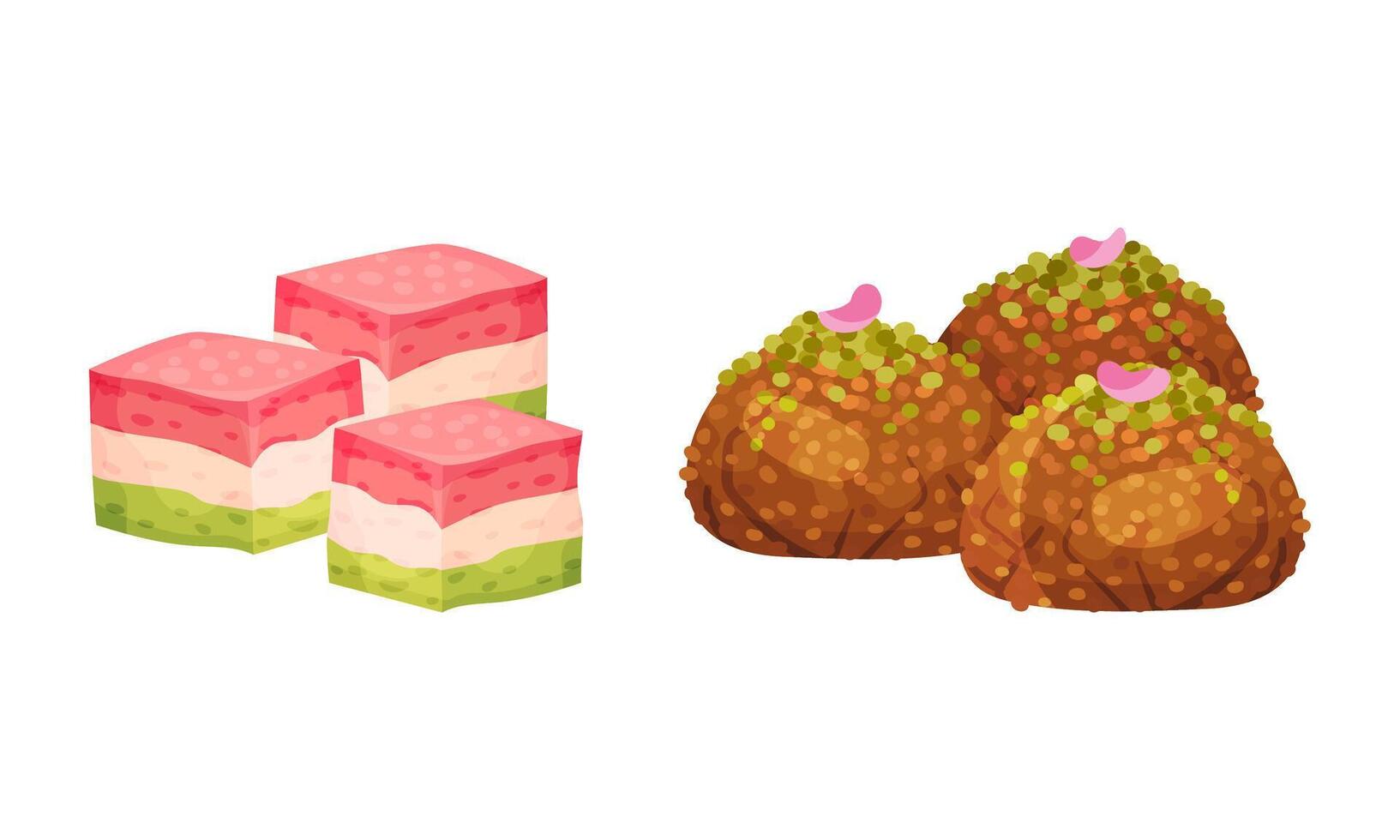 Turkish delights set. Middle east sweet deserts illustration vector