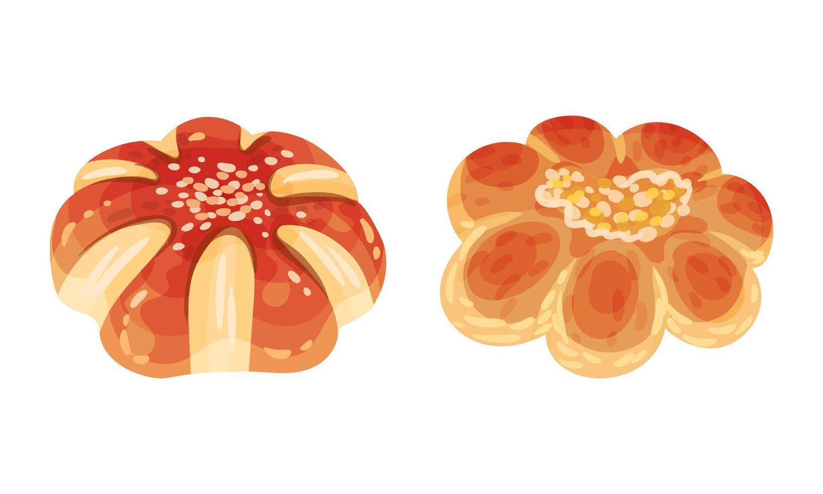 Pastry products for bakery menu set. Sweet buns with sesame seeds, delicious bakery assortment illustration vector
